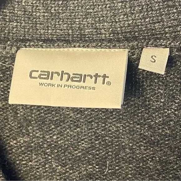 Carhartt WIP Allen Gray Cardigan, Lamb’s Wool Blend, Casual, Preppy, Academic S